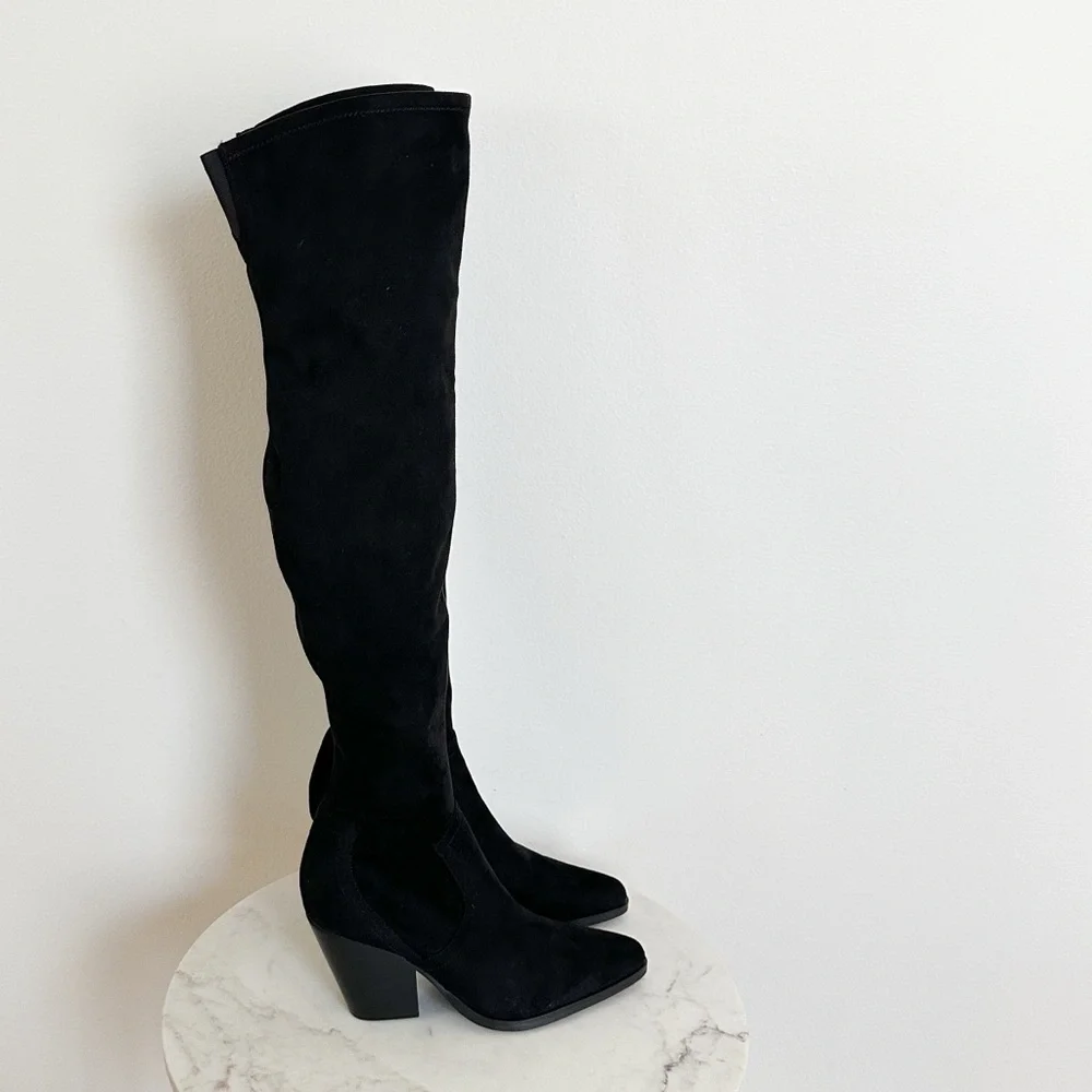NEW Marc Fisher LTD Gwyneth Over the Knee Tall Faux Suede Heel Boots Black 8.5